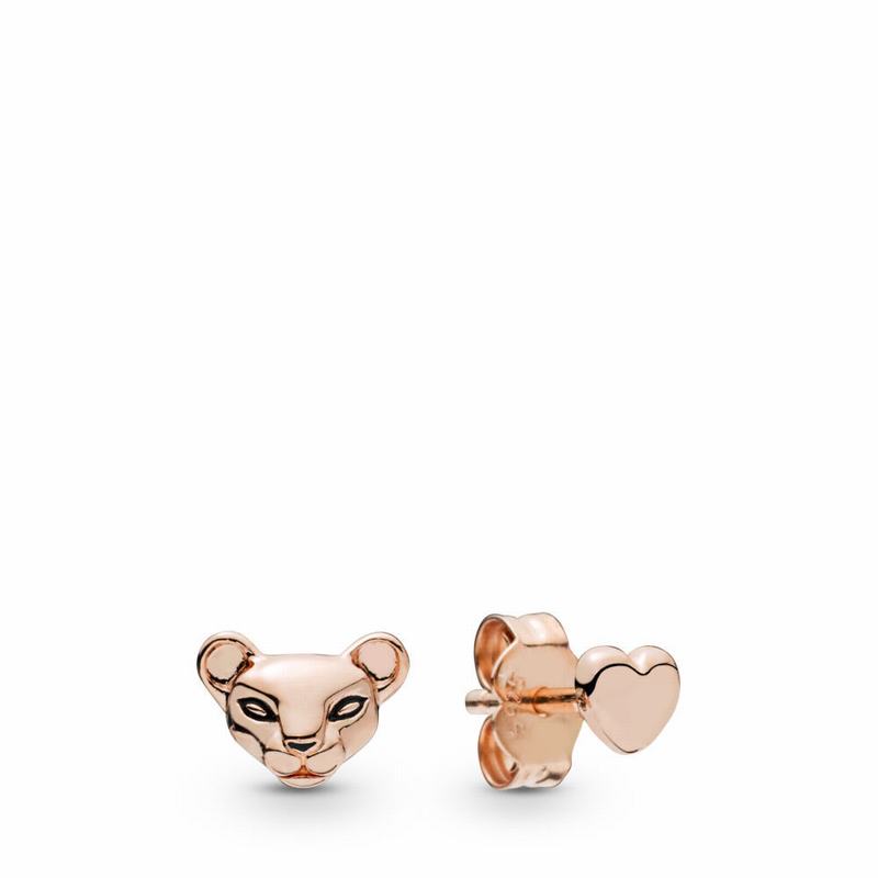 Pandora Rose™ Lion Princess & Heart Stud Earrings Ireland - Pandora Rose/Enamel/Black - 195286ZLN